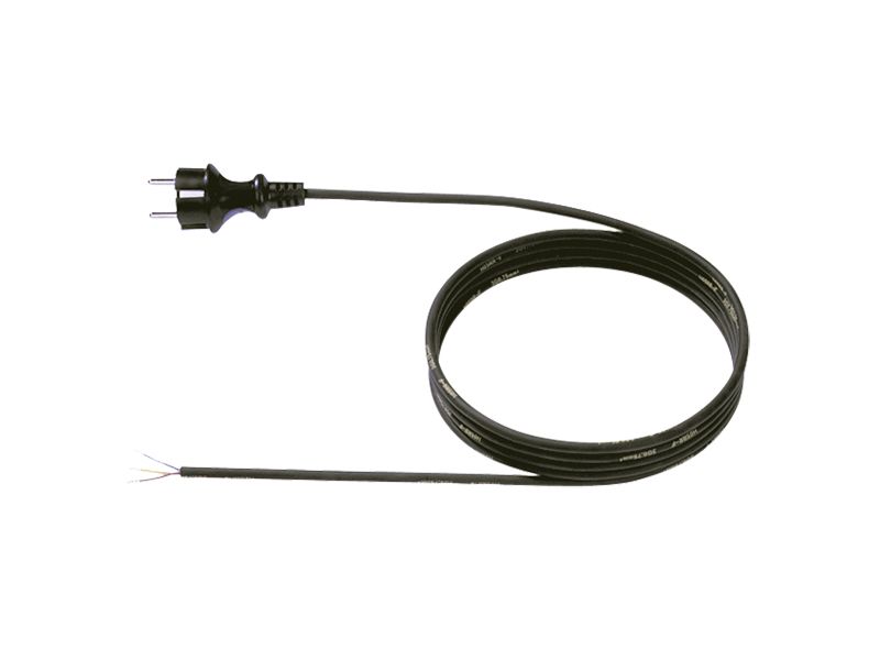 Aansluitsnoer - randaarde stekker - vrije draaduiteinden 2,5mm - 5 m - zwart