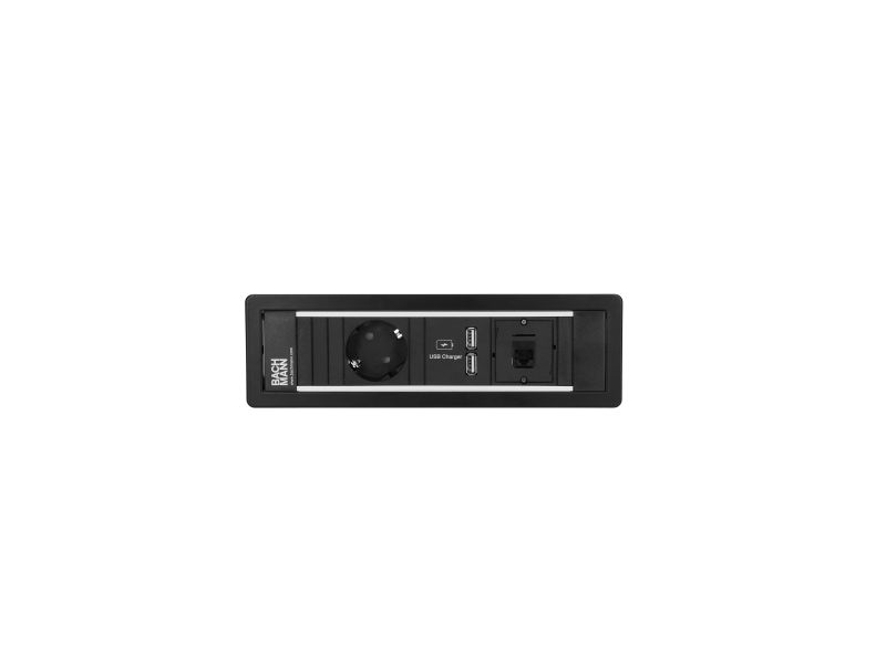 Power Frame - 2x 230V RA + 2x USB chrgr + 1x Cat6U b/b - 0,2 m GST - zwart