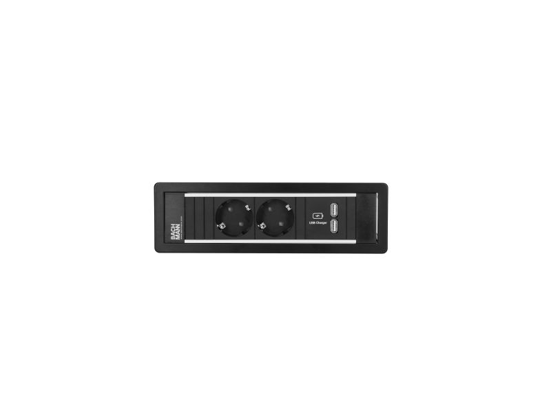Power Frame - 2x 230V RA + 2x USB chrgr - 0,2 m GST - zwart