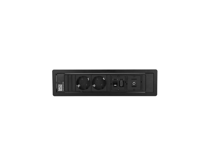 Power Frame - 2x 230V RA + 1x Cat6U b/b + 1x HDMI b/b + 1x 3,5mm audio b/b 0,2 m - 0,2 m GST - zwart