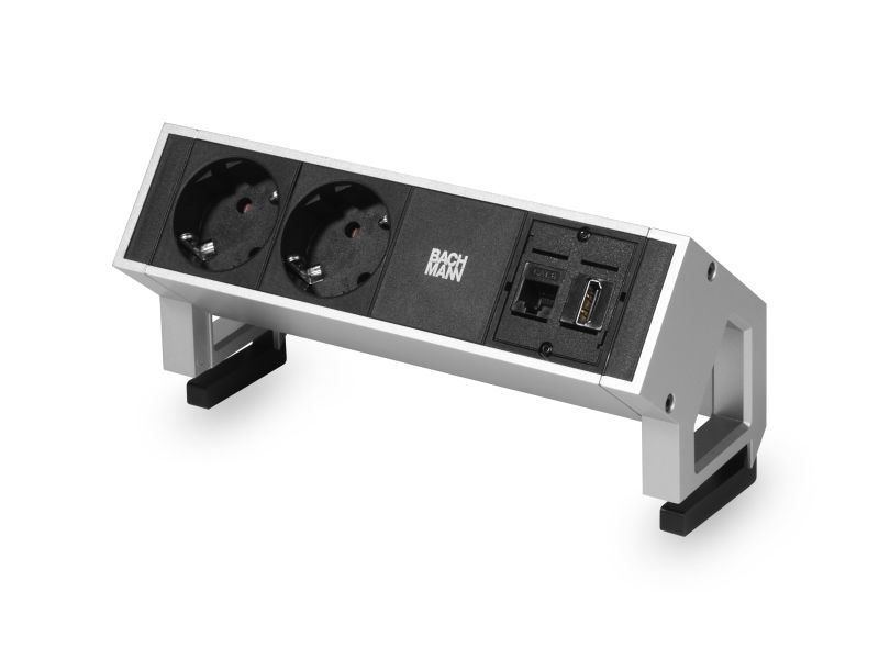 Desk 2 - 2x 230V RA + 1x Cat6U + 1x HDMI - 0,2m GST o.g. - incl. klem - inox/zwart