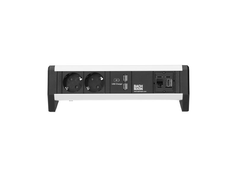 Desk 1 - 2x 230V RA + 2x USB chrgr + 1x Cat6U + 1x HDMI - GST in/uit - incl. klem - zwart/alu