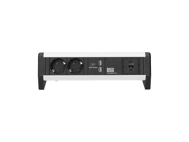 Desk 1 - 2x 230V RA + 2x USB chrgr + 1x Cat6U - 1m GST - incl. klem - zwart/alu