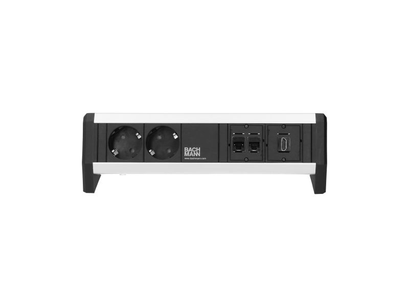 Desk 1 - 2x 230V RA + 2x Cat6U b/b + 1x HDMI b/b - GST in/uit - incl. klem - zwart/alu