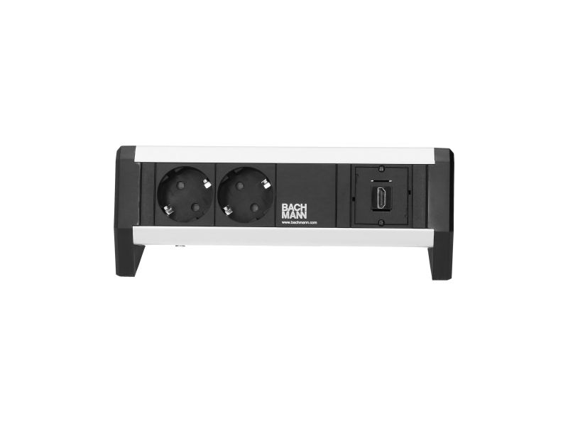 Desk 1 - 2x 230V RA + 1x HDMI b/b - 1 m GST - iincl. klem - zwart/alu