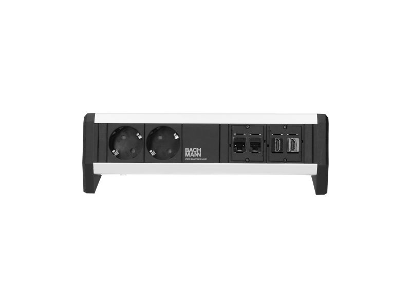 Desk 1 - 2x 230V RA + 2x Cat6U + 2x HDMI - GST in/uit - incl. klem - zwart/alu