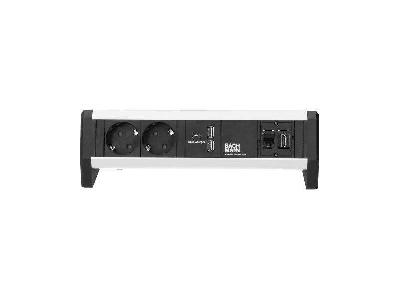 Desk 1 - 2x 230V RA + 2x USB chrgr + 1x Cat6U + 1x HDMI - GST in/uit - incl. klem - zwart/alu