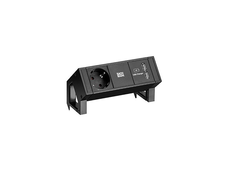 Bachmann Desk 2 - 1x 230V RA + 2x USB charger - 0,2m GST o.g. - inclusief klem - zwart/zwart