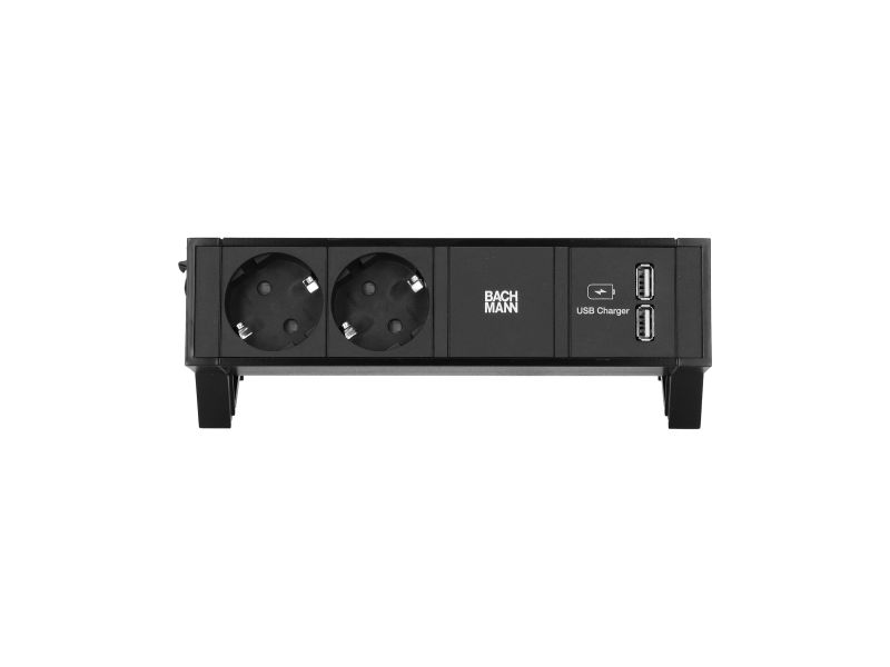 Bachmann Desk 2 - 2x 230V RA + 2x USB charger - 0,2m GST o.g. - inclusief klem - zwart/zwart