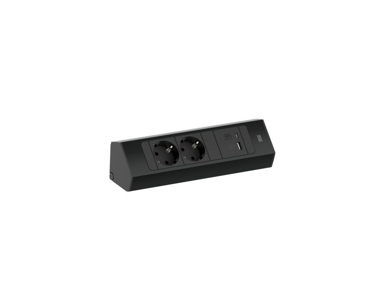 CASIA 2 Hoekstopcontact - kort - 2x 230V RA + 1x USB A/C chrgr - 2m RA - zwart