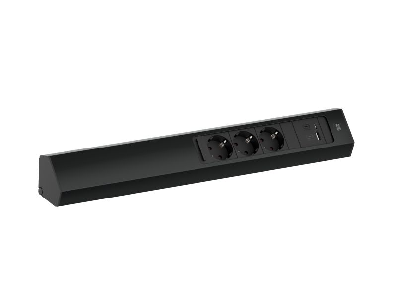 Bachmann CASIA 2 Hoekstopcontact - lang - 3x 230V RA + 1x USB A/C charger - 2m RA - zwart