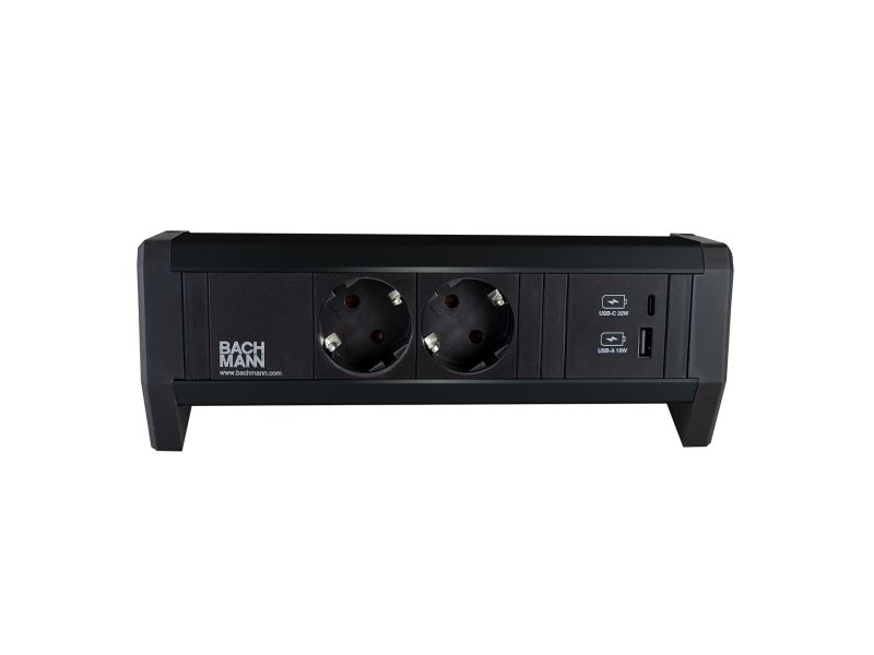 Desk 1 - 2x 230V RA + 1x USB A/C chrgr - 0,2m GST - incl. klem - pure black